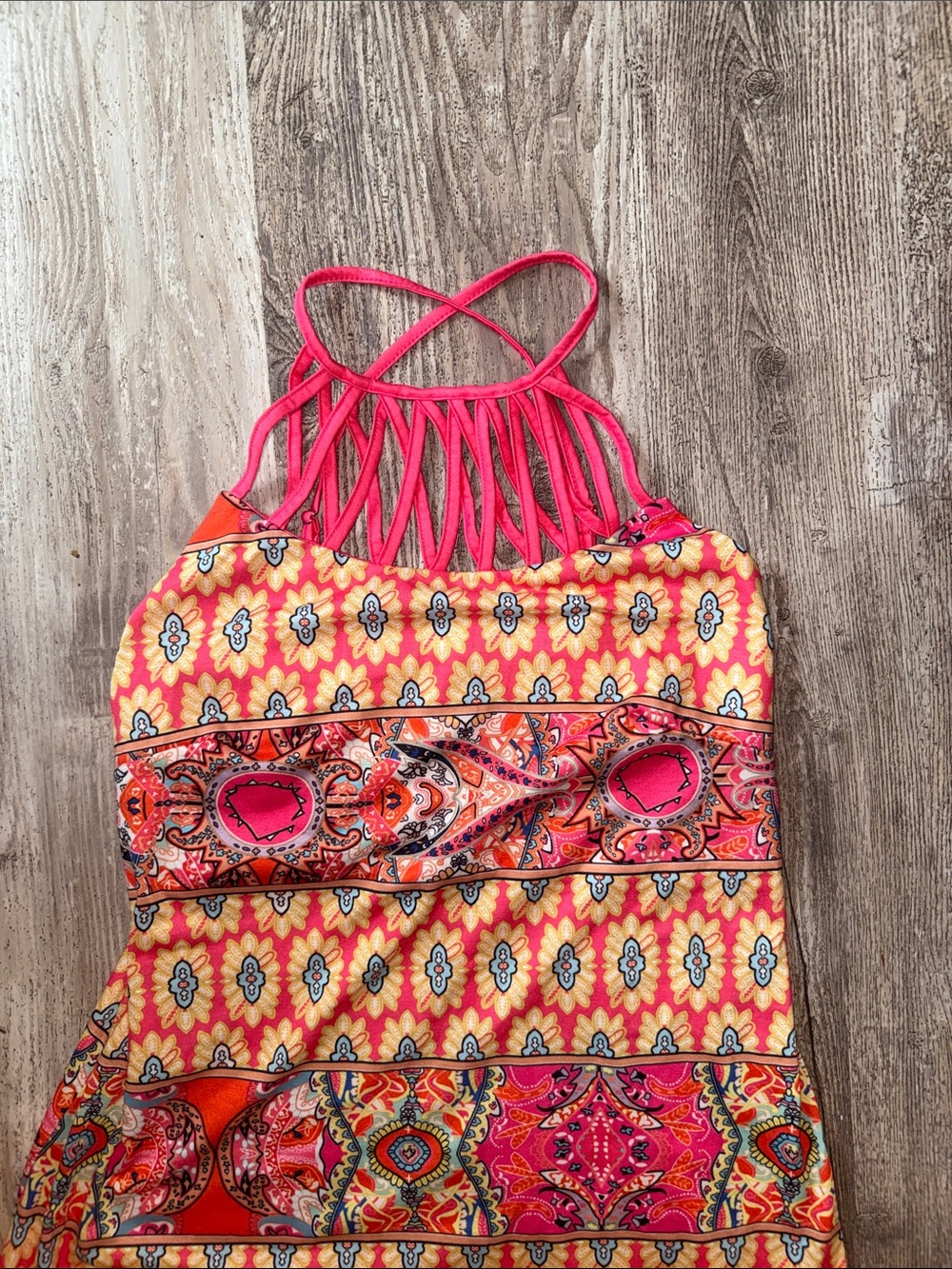 chic me Pink and Orange One-Shoulder Patterned Summer Dress - Picture 3 of 7